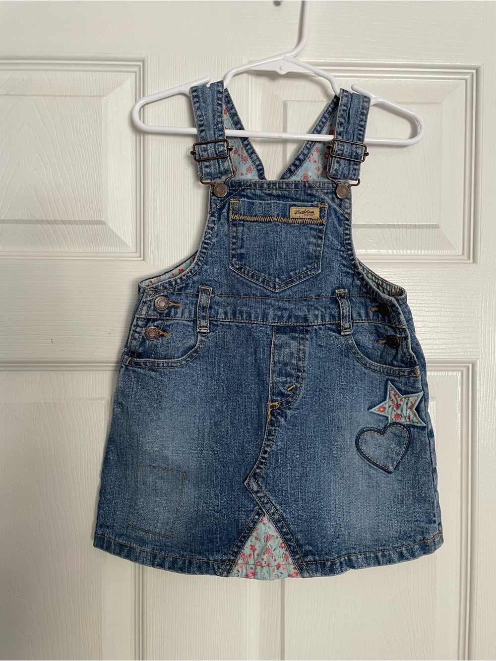 Levi Strauss Girls 18-24 mo Denim Overall Dress w Star & Heart Embroidery/Patch